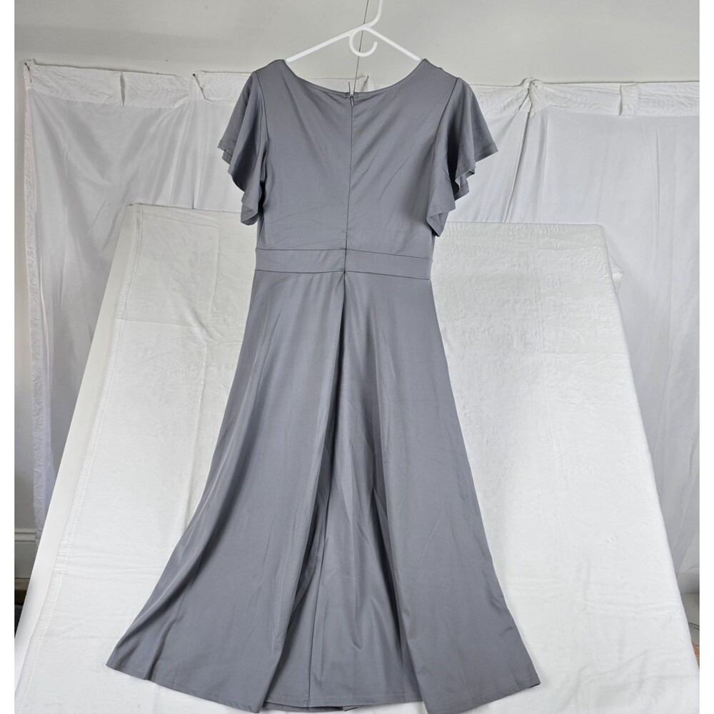 Dokotoo Midi Party Dress Women's Medium Grey Flutter Sleeve V-Neck Short Sleeve - Picture 2 of 10